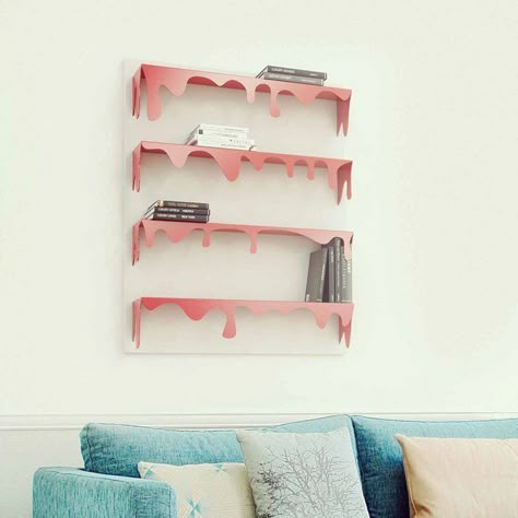 Dripping Kolata Bookcase #Bookcase, #Shelf, #Unique, #Wall Funky Shelving Ideas, Random Wall Decor Ideas, Drip Shelf, Dripping Shelf, Funky Wall Shelves, Drippy Shelf, Fun Shelves, Funky Shelves, Unique Shelving Ideas