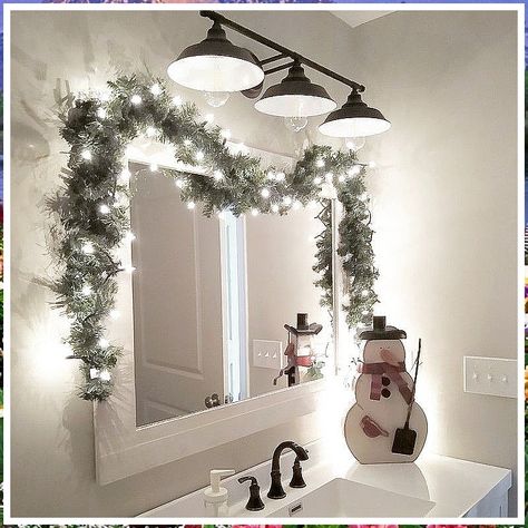 Winter Home Decor Bathroom - Be Awesome - Stop Searching! Get all your needs met from one of the leading online retailers. Garland Bathroom Mirror, Christmas Bathroom Mirror Decorations, Snowman Bathroom Decor, Simple Christmas Bathroom Decor, Christmas Restroom Decor, Christmas Bathrooms, Winter Bathroom Decor, Christmas Decor Bathroom, Bathroom Christmas Decor