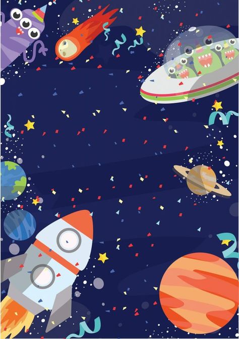 Outer Space Birthday Party * Free Invitations * Party with Unicorns Space Party Crafts, Space Party Invitations, Outer Space Videos, Outer Space Crafts For Kids, Outer Space Facts, Outer Space Drawing, Bday Greetings, Outer Space Crafts, Outer Space Birthday Party