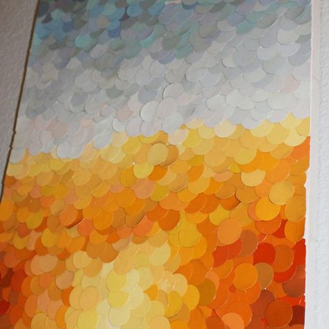 15 Surprisingly Cool Projects Made with Paint Samples | Family Handyman | The Family Handyman Art Using Paint Swatches, Paint Swatch Wall Art, Paint Color Samples Diy Wall Art, Paint Sample Wall Art, Crafts With Paint Samples, Art With Squares, Paint Sample Wall, Paint Sample Calendar, Color Swatch Art