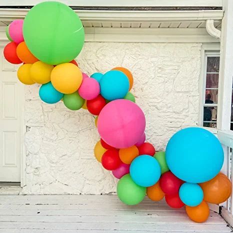 vibrant balloon arch for party animal birthday affiliate link String Balloons, Rainbow Balloon Arch, Childrens Party Decorations, Themed Bachelorette, Balloon Garland Diy, Yellow Balloons, Balloon Pop, Diy Balloon, Big Balloons