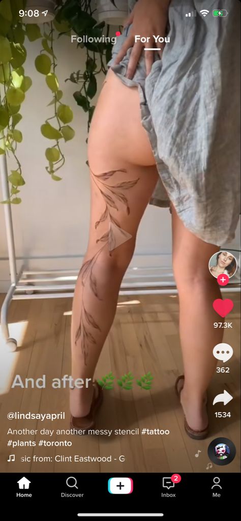 vines Leg Vine Tattoo, Back Of Thigh Tattoo, Ivy Tattoo, Vine Tattoo, Small Girly Tattoos, Elbow Tattoos, Vine Tattoos, Plant Tattoo, Full Body Tattoo