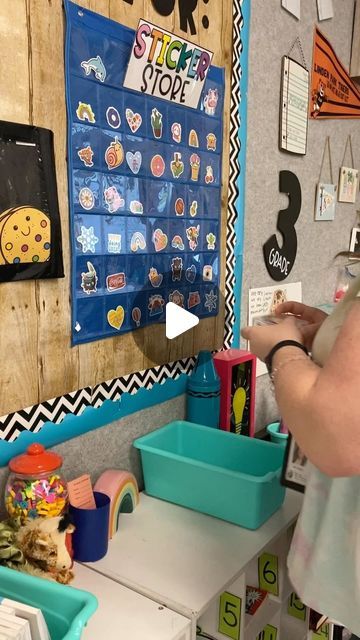 Bailee Bigley | 3rd Grade on Instagram: "Let’s talk about my class sticker store!

I display all these stickers in a calendar pocket chart. And I store the extras I have in these little clear containers I found on Temu. I store them based on sticker packs. 

Some of you might ask how do students earn a sticker? Well one way students can earn a sticker is if their lucky duck was drawn. If that student had a great day following school expectations they get to pick from the sticker store. If that student needed to be reminded to follow our school wide Big 3 expectations (being safe, respectful, and responsible) more than 2 times they do not earn a sticker from the sticker store. I don’t announce that student’s name I just say, “Our lucky duck today didn’t follow our Big 3 very well so they ar Class Sticker Store, Sticker Store Display, Sticker Store Classroom Management, Classroom Sticker Store, Sticker Display Ideas, School Expectations, Class Store, Clear Containers, Lucky Duck