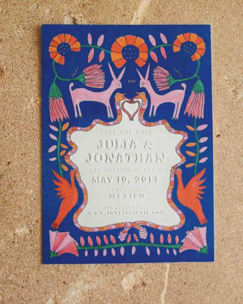 Julia and Jonathan’s Destination Wedding in Punta Mita | Martha Stewart Weddings Mexican Save The Date, Mexican Animals, Mexico Wedding Ideas, Fiesta Night, Christmas Brochure, Sayulita Wedding, Untraditional Wedding, Illustrated Invitations, Wedding Color Schemes Spring