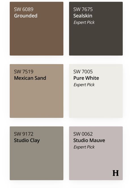 2024 Sherwin-Williams Paint Color Scheme with Trending Brown Rockwood Medium Brown Sherwin Williams, Gray Brown Paint Color Sherwin Williams, Brown Color Palette Sherwin Williams, Portico Sherwin Williams, Chocolate Brown Paint Colour Palettes, Brown And White Color Scheme, Brown Grey White Color Scheme, Grey And Brown Color Scheme, Dark Brown Sherwin Williams Paint