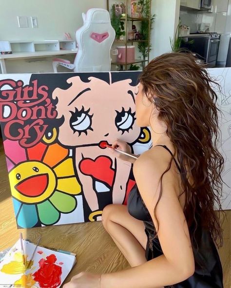 Ig Pics, Hippie Painting, Canvas Drawing, Cute Canvas Paintings, Easy Canvas Art, Canvas Drawings, Black Art Painting, Cartoon Painting, Canvas Painting Designs