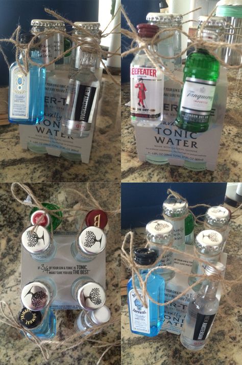 gin & tonic "taster" 21st birthday gift idea Gin Tonic Gift Box Ideas, Gin Basket Gift Ideas, Gin Gift Ideas, Gin Gift Basket Ideas, Gin And Tonic Gift Basket, Gin And Tonic Cake, Gin And Tonic Gifts, Bingo Ideas