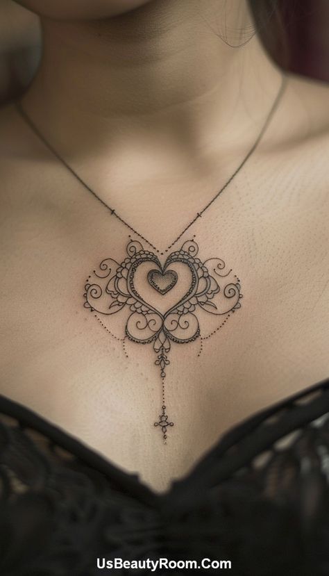 Small Collarbone Tattoo, Collarbone Tattoo Ideas, Minimalist Symbols, Girl Spine Tattoos, Collarbone Tattoos, Small Neck Tattoos, Collarbone Tattoo, Small Shoulder Tattoos, Necklace Tattoo