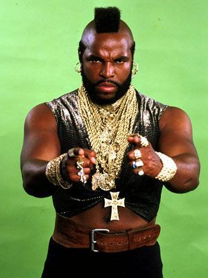 This hair-do was popularised by actor Mr T in the 1980's. The Mohawk cut is achieved when both sides of the head are shaved clean and the hair on the top is left alone. This was a style that was us... I Pity The Fool, 80s Icons, 1980s Hair, 80 Tv Shows, 80s Pop Culture, 80s Costume, 80s Pop, Mr T, The Wedding Singer