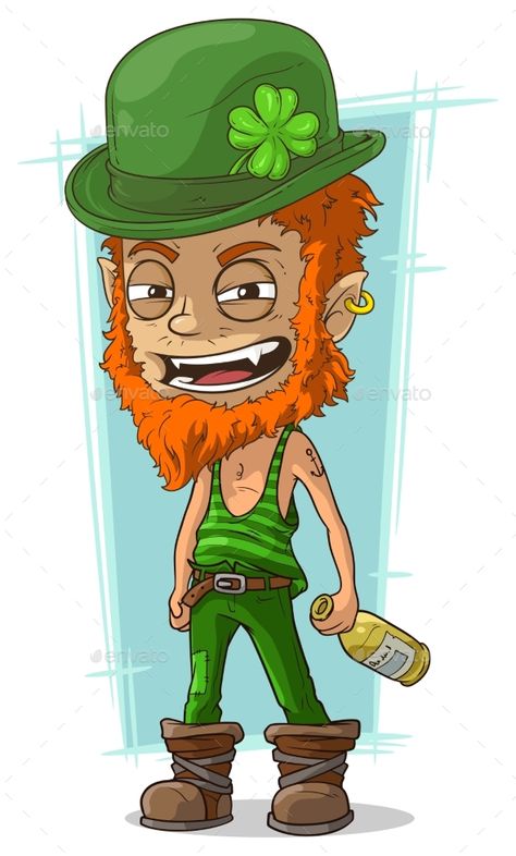 Cartoon Evil Drunk Leprechaun with Bottle Cute Leprechaun Drawing, Leprechaun Tattoos Horror, Leprechaun Horror, Leprechaun Drink, Creepy Leprechaun Drawing, Cartoon Leprechaun, Leprechaun Pictures, Leprechaun Tattoos, St Patricks Day Clipart