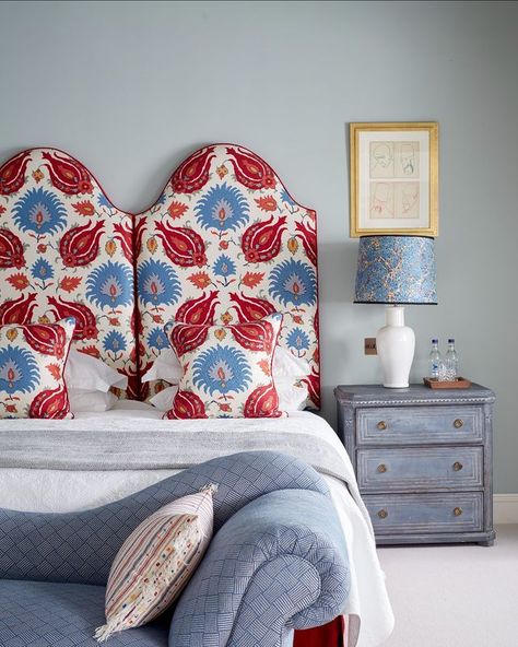 Farrow & Ball (@farrowandball) • Instagram photos and videos Large Headboards, Pale Blue Paint Colors, Hallway Walls, Painting Carpet, Blue Paint Colors, Farrow And Ball, Blue Nursery, Metallic Wallpaper, Damask Wallpaper