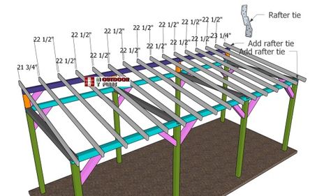 12×30 Pavilion Lean to Roof Plans | MyOutdoorPlans Ridge Beam, Carport Covers, Lean To Roof, Pavilion Plans, Roof Trim, Wood Putty, Backyard Pavilion, Roofing Sheets, Woodworking Project