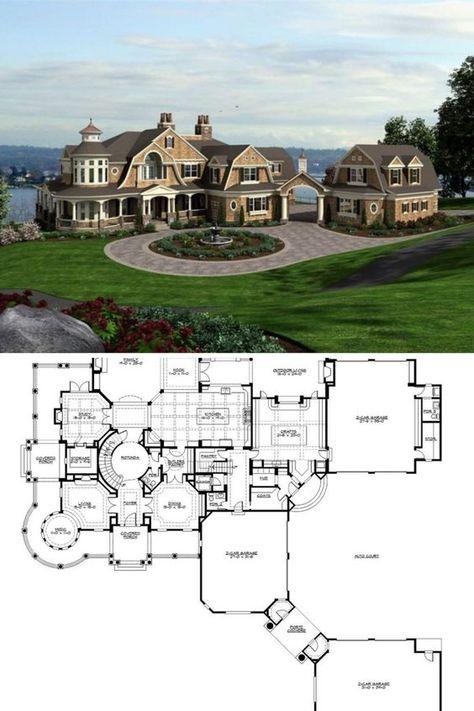 Mansion Plans, 6 Bedroom House Plans, Luxury Floor Plans, House Plan With Loft, Victorian House Plans, House Plans Mansion, Shingle Style Homes, Sims 4 House Plans, Mansion Floor Plan