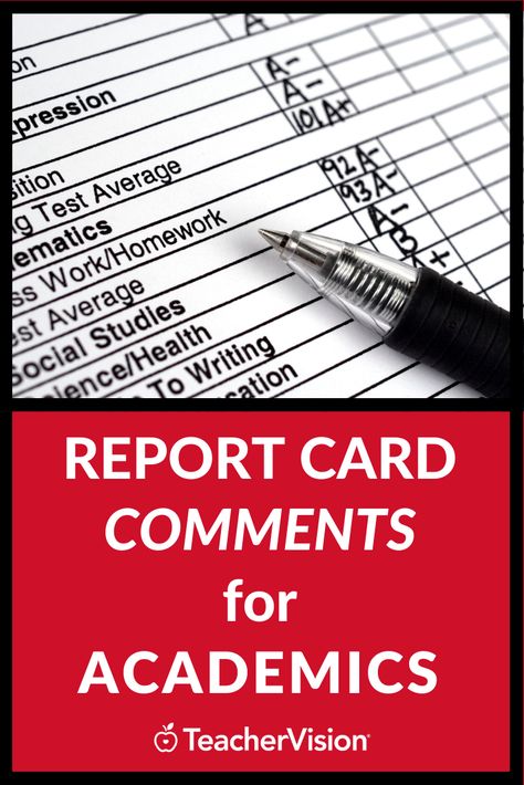 Report card comments and phrases for academic achievement or improvement. These comments can also be used during parent-teacher conferences. #reportcard #teachingtips #parentteacherconference Comments For Preschool Progress Reports, Report Card Comments For Weak Students, Student Report Card Comments, Comments For Students Report Cards, Teachers Comments For Report Cards, Kindergarten Report Cards, Grade Card, Teacher Comments, School Portfolio