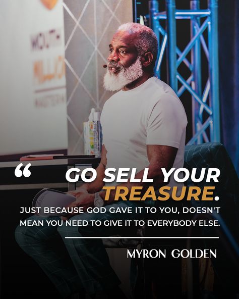 Church has made you believe that everything you have that is good for other people, you're supposed to give it to them. Sometimes the marketplace will try to turn you into a mercenary... The church will try to turn you into a missionary... When the Bible is telling you, go be a merchant. Go sell your treasure. Just because God gave it to you, doesn't mean you need to give it to everybody else. Myron Golden Quotes, Myron Golden, Virtual Vision Board, Golden Quotes, Make You Believe, Marketing Content, Business Quotes, Belly Dance, Wisdom Quotes