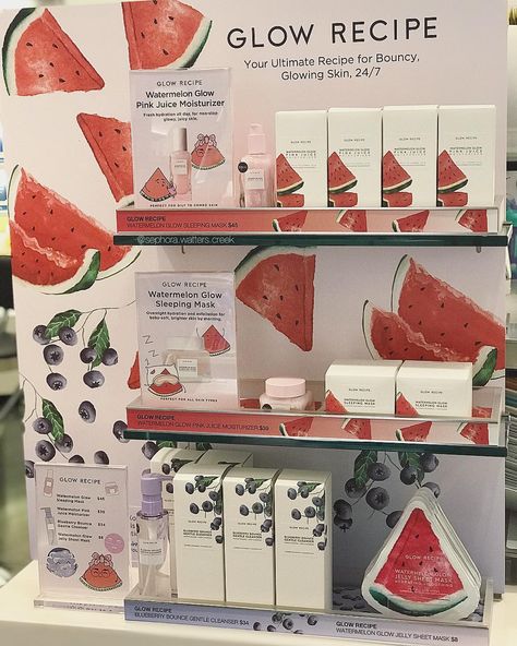 Sephora Watters Creek on Instagram: “One of the cutest brand assortment display by @glowrecipe 🍉 Achieve a youthful glow ✨ with their products! The Watermelon Glow Sleeping…” Sephora Display, Sephora Store, Sephora Skin Care, Visual Merchandising Displays, Sheet Mask, Merchandising Displays, Store Display, Sleep Mask, Visual Merchandising