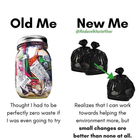 Old-Me-vs.-New-Me-Reduce-Waste-Now Old Me New Me, Environmentally Friendly Living, Zero Waste Living, Help The Environment, Poke Bowl, Reduce Food Waste, Eco Friendly Living, Change Is Good, Reduce Waste