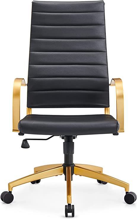 High Back Gold in Black Leather, Ergonomic Office Chair in Vegan Leather, Highback Home Office Desk Chairs with Back Support, Computer Chair, Manager Black and Gold Chairs Leather Modern Chair, Gold Office Desk, Gold Office Chair, Chairs With Wheels, Wooden Office Chair, Office Executive, Modern Desk Chair, Gold Office, Office Desk Chairs