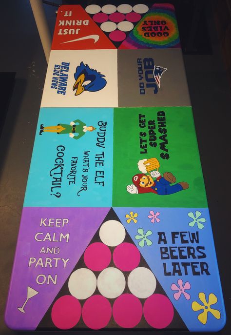 #college #beer #beerpong #diy #table #custom #paintedtable #delaware #color #homemade #beerpongtable #drinking #afewbeerslater Custom Beer Pong Tables Diy, Homemade Beer Pong Table, Homemade Drinking Games, College Beer Pong Table, Diy Beer Pong Table Paint Ideas, Pong Table Painted, Beerpong Table, Cup Pong, Beer Pong Party