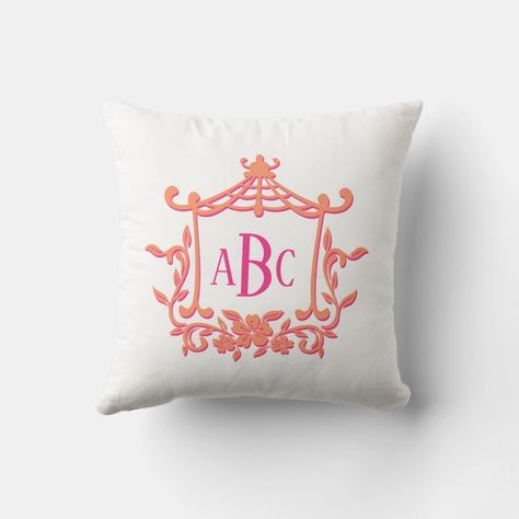 Pink Orange Pagoda Flower Frame Monogram Initials Throw Pillow  Zazzle Sorority Room, Initial Pillow, Floral Frame, Monogram Frame, Pink And Red, Monogram Initials, Flower Frame, Hat Crafts, Pink Orange