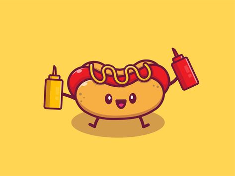 Cute Fast Food 🍔🍟🥤🍦🌮🌭🥪🍿 - on Behance Dog Easy Drawing, Food Step By Step, Hot Dog Drawing, Colorful Restaurant, Draw Kawaii, Food Doodles, Food Cartoon, Dog Poster, Dog Logo