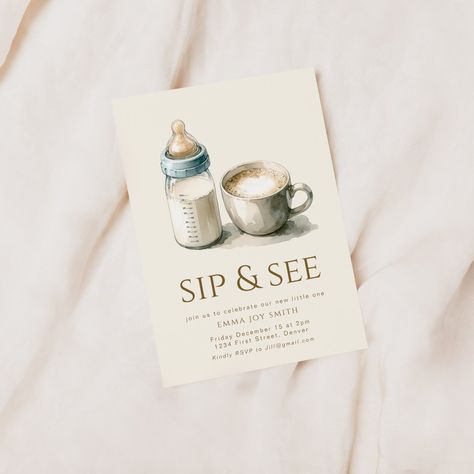 Simple Sip and See Baby Shower Invitation Baby Sip And See, Sip And See Party, Sip And See Invitation, Sip And See, Paperless Post, Time Saver, You Used Me, Baby Bottle, Diy Template