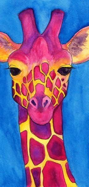 Giraffe Watercolor, Giraffe Painting, Giraffe Art, Hur Man Målar, Tropical Colors, Giraffes, Fuchsia Pink, Elementary Art, Whimsical Art