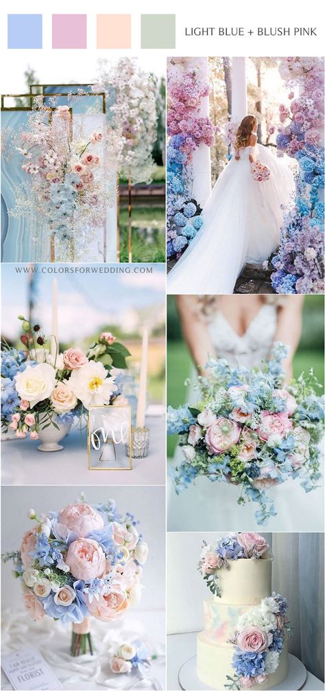 Blue And Hot Pink Wedding, Wedding Colors For Spring, Hot Pink Wedding Colors, Blue And Blush Pink Wedding, Wedding Musts, Wedding Theme Color Schemes, Wedding Color Schemes Spring, Blue And Blush Wedding, Baby Blue Weddings