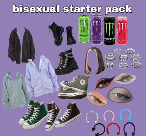 Genderfluid Starter Pack, Alt Pride Outfit, Bisexual Starter Pack, Bisexual Clothes Style, Bi Outfits Aesthetic, Bi Aesthetic Outfits, Bisexual Aesthetic Outfit, Bisexual Outfits Style, Bisexual Style