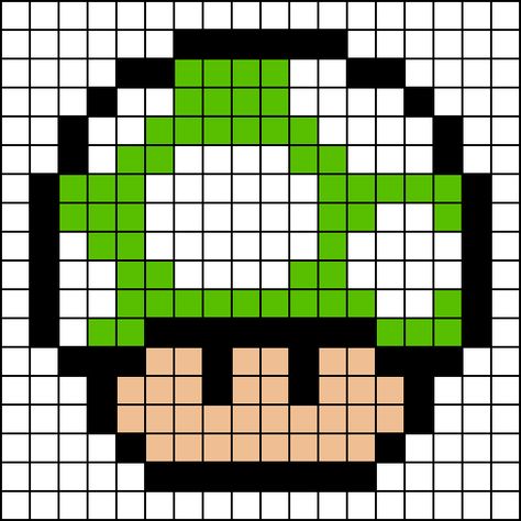 Diseño Hama Beads seta verde (vida extra) Mario Bros Mario Quilt, Modele Pixel Art, Art Perle, Tiny Cross Stitch, Easy Pixel Art, Pixel Art Templates, Pony Bead Patterns, Pixel Drawing, Pixel Crochet