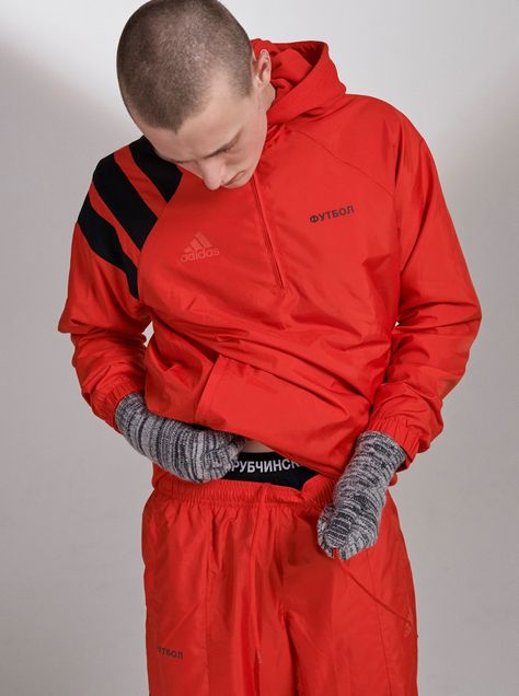 gosha rubchinskiy aw17 lookbook kaliningrad adidas collab Gosha Rubchinskiy, Online Boutiques, Runway Fashion, Adidas Jacket, Rain Jacket, Active Wear, Lookbook, Fashion Inspo, Athletic Jacket