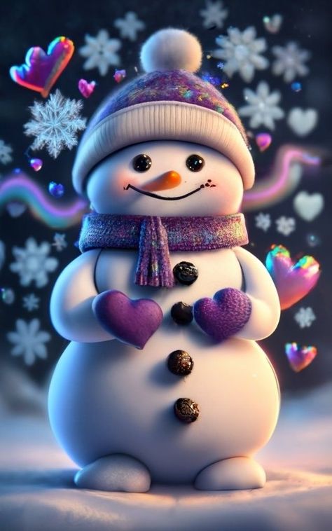 Animated Christmas Pictures, Snowman Wallpaper, Xmas Drawing, Beautiful Christmas Scenes, Snowman Images, Christmas Crafts Diy Projects, Purple Scarf, Purple Hearts, Cute Christmas Wallpaper