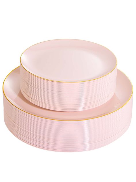 20pcs Pink & Gold Plastic Plates Set, Including 10.25'' Dinner Plates And 7.5'' Salad Plates, Suitable For Various Occasions, Great For Party, Birthday, WeddingI discovered amazing products on SHEIN.com, come check them out! Gold Plastic Plates, Pink Christmas Gifts, Kitchen Christmas Gifts, Pink Plates, Kitchen Christmas, Wedding Plates, Christmas Pink, Gold Kitchen, Gold Collar