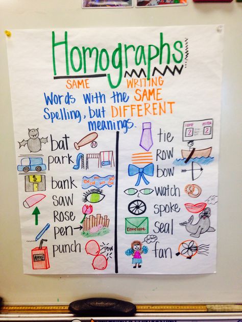 This homograph anchor chart is a great resource to have hanging in the classroom for students to refer to when they have trouble. It gives a clear definition of what a homograph is as well as examples they may see or use. Homographs Anchor Chart, Homophones Anchor Chart, Ela Anchor Charts, Multiple Meaning Words, Classroom Anchor Charts, Reading Anchor Charts, Teaching Language Arts, Teaching Grammar, 3rd Grade Reading