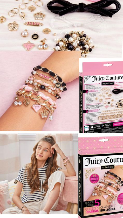 Make It Real - Juicy Couture Mini Chains and Charms - DIY Charm Bracelet Making Kit - Friendship Bracelet Kit with Charms, Beads & Cords - Arts & Crafts Bead Kit for Girls - Make 5 Bracelets https://a.co/d/4vDoD0V Friendship Bracelet Making, Bracelet Kit, Diy Charm, Charms Bracelet, Beads Charms, Gift For Girls, Friendship Bracelet, Juicy Couture, Bracelet Making