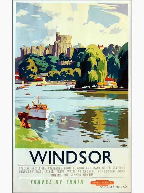 "Windsor vintage travel poster" Poster by stickart-marek | Redbubble Modern Postcard, Tourism Poster, River Trip, British Railways, Travel Art Print, Railway Posters, Travel Postcard, Windsor Castle, Poster Vintage