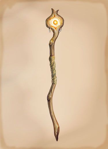 Khakkhara Staff Art, Dnd Staff Art, Staff Rpg, Dnd Magic Staff, Magic Staff Concept Art, Staff Concept Art, Sorcerer Staff, Nature Staff, Fairy Staff