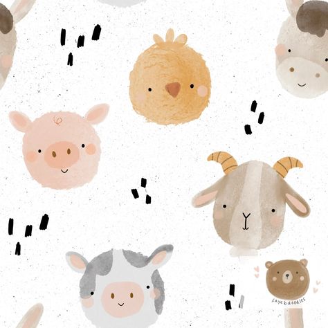 Watercolor Seamless Pattern Farm Animals, Farm Animals Surface Pattern, Digital Download, Repeat Pattern for Fabric Farm, Seamless Pattern - Etsy UK Watercolour Farm Animals, Baby Fabric Prints, Farm Animal Illustration, Watercolor Farm Animals, Farm Illustration, Farm Pattern, Kids Graphics, Spring Animals, Nursery Patterns