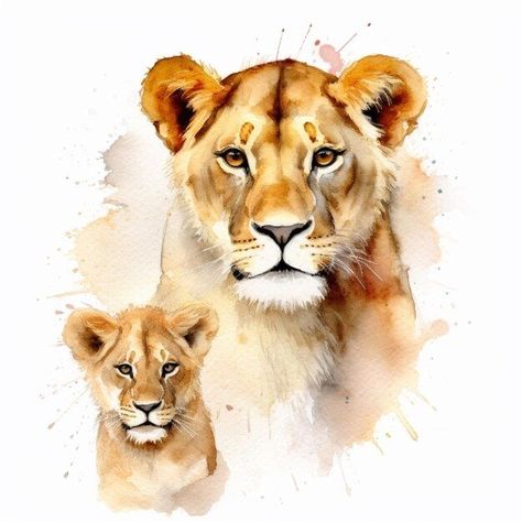 Lioness Watercolor, Lions Painting, Lioness Painting, Lioness And Cubs, Watercolor House Painting, Watercolor House, Lion Painting, Lion Images, Lion Pictures