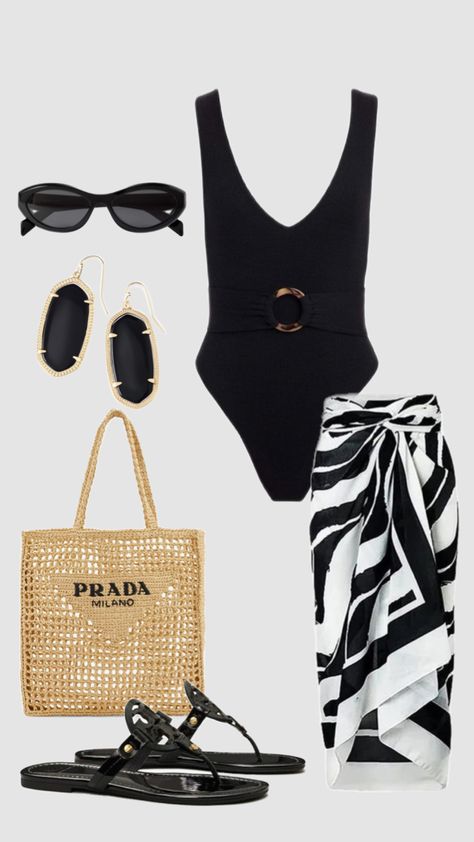 Resort Wear Inspo #resortwear #beachoutifit #fashioninspo #blackandwhiteaesthetic #blogger #virtualstylist #outfitideas #pinterestgirl #outfitinspo Black And White Vacation Outfits, Resort Chic Attire, Midsize Swimsuit, Swimsuit Cover Up Ideas, Photoshoot Swimsuit, Trendy Vacation Outfits, Swimsuit Coverup Ideas, Swimsuit Poses Ideas, Modest Bathing Suits