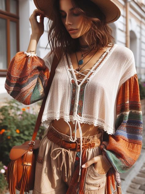 Boho Street Style Clothing. Bohemian Urban Fashion Hippie Style Outfits, Street Style Clothing, Look Hippie Chic, Boho Street Style, Hippie Mode, Look Boho Chic, 70s Inspired Fashion, Bohemian Style Clothing, Estilo Hippie