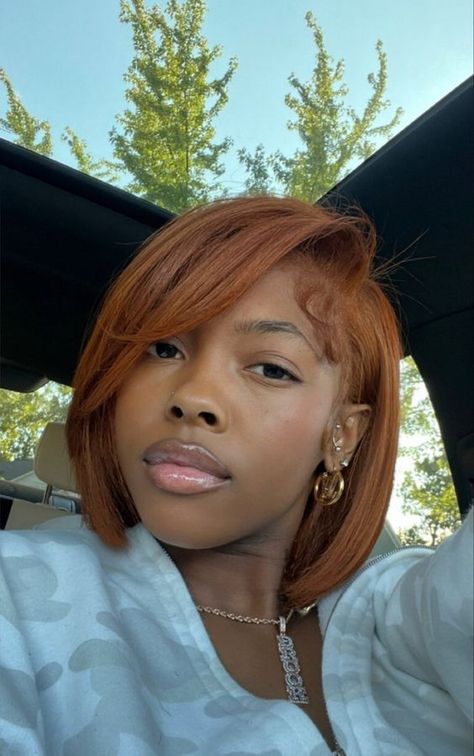 Ginger Hair With Blonde Highlights Bob, Shirt Bob Hairstyles For Black Women, Dyed Permed Hair, Valentines Hairstyles Black Women Natural Hair, Classy Attire For Black Women, Copper Hair Styles Black Women, Relaxed Dyed Hair, Ginger Bob Hair Black Women, Natural Colored Hair For Black Women