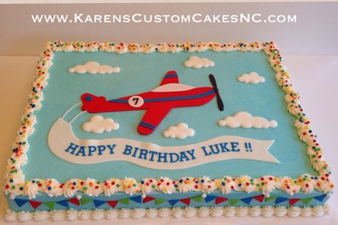 Airplane half sheet cake. Aeroplane Cake, Planes Birthday Cake, Airplane Cakes, Airplane Party Ideas, Airplane Birthday Cakes, Time Flies Birthday, Half Sheet Cake, Airplane Cake, Planes Birthday