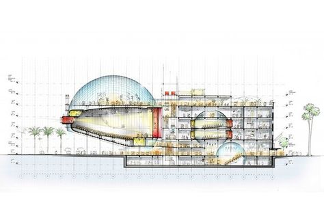 Motion Picture Academy Unveils Designs for Renzo Piano-Designed Museum Dining Room Images, Building Workshop, California Academy Of Sciences, Academy Museum, Architectural Presentation, Workshop Studio, Architecture Concept Diagram, Renzo Piano, Architectural Section