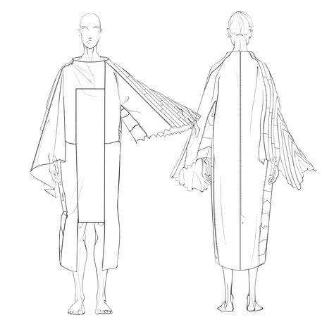 Coat Technical Drawing, Kimono Sketch, Drawing Bird, Fashion Sketching, Fashion Journal, Fashion Journals, Tent Dress, Bird Drawings, Fashion Illustrations