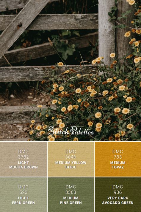 Sage Green And Yellow Decor, Tan And Yellow Color Palette, Green Yellow And Brown Color Palette, Cream And Yellow Aesthetic, Olive Green Mustard Yellow Color Palettes, Rustic Yellow Color Palette, Olive Green And Tan Color Palette, Green And Oak Colour Palette, Emerald Green And Yellow Color Palette