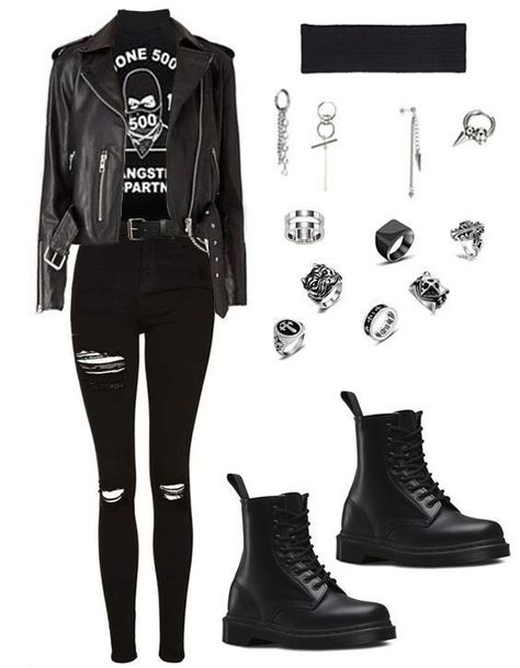 Cute Rock Outfits Casual, Witchy Goth Outfits Aesthetic, Sporty Goth Outfits, Black Grunge Aesthetic Outfit, Goth Rock Outfits, What To Wear To A Rock Concert, Outfit Ideas Winter Aesthetic, Plus Size Edgy Outfits, Outfit Ideas Winter Casual