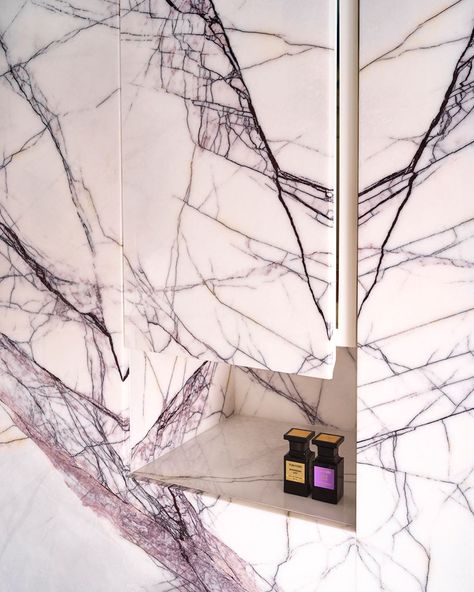 In terms of its applications, Lilac marble provides a very wide range of possibilities, including worktops, flooring and indoor cladding.   📸 @chuagroup   #marble #bathroomdesign #bath  #luxuryhomes #luxuryliving #luxurystone #luxurybathrooms  #stonebathroom #bathroomgoals #interiors123 #stonedoor #bathroomideas Lilac Marble Bathroom, Indoor Cladding, Stone Bathrooms, Parents Bathroom, Lilac Marble, Brooklyn Map, Waterfront House, Lilac Stone, Manhattan Map