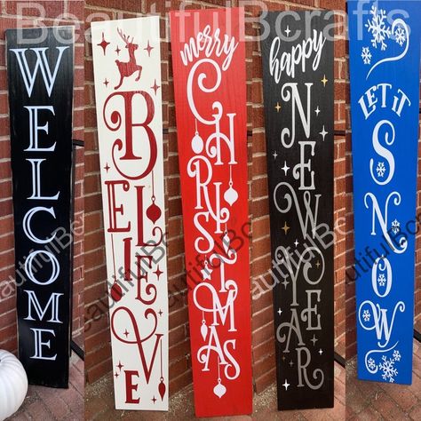 Wooden Welcome Signs, Front Porch Signs, Wood Boards, Christmas Signs Wood, Christmas Wood Crafts, Holiday Signs, Porch Sign, Christmas Porch, Snow Winter