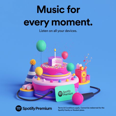 Spotify Premium Campaign on Behance Presentation Board Design, 3d Birthday Card, Ad Layout, 3d Poster, Student Plan, Spotify Premium, Publicidad Creativa, 3d Artwork, Premium Gift